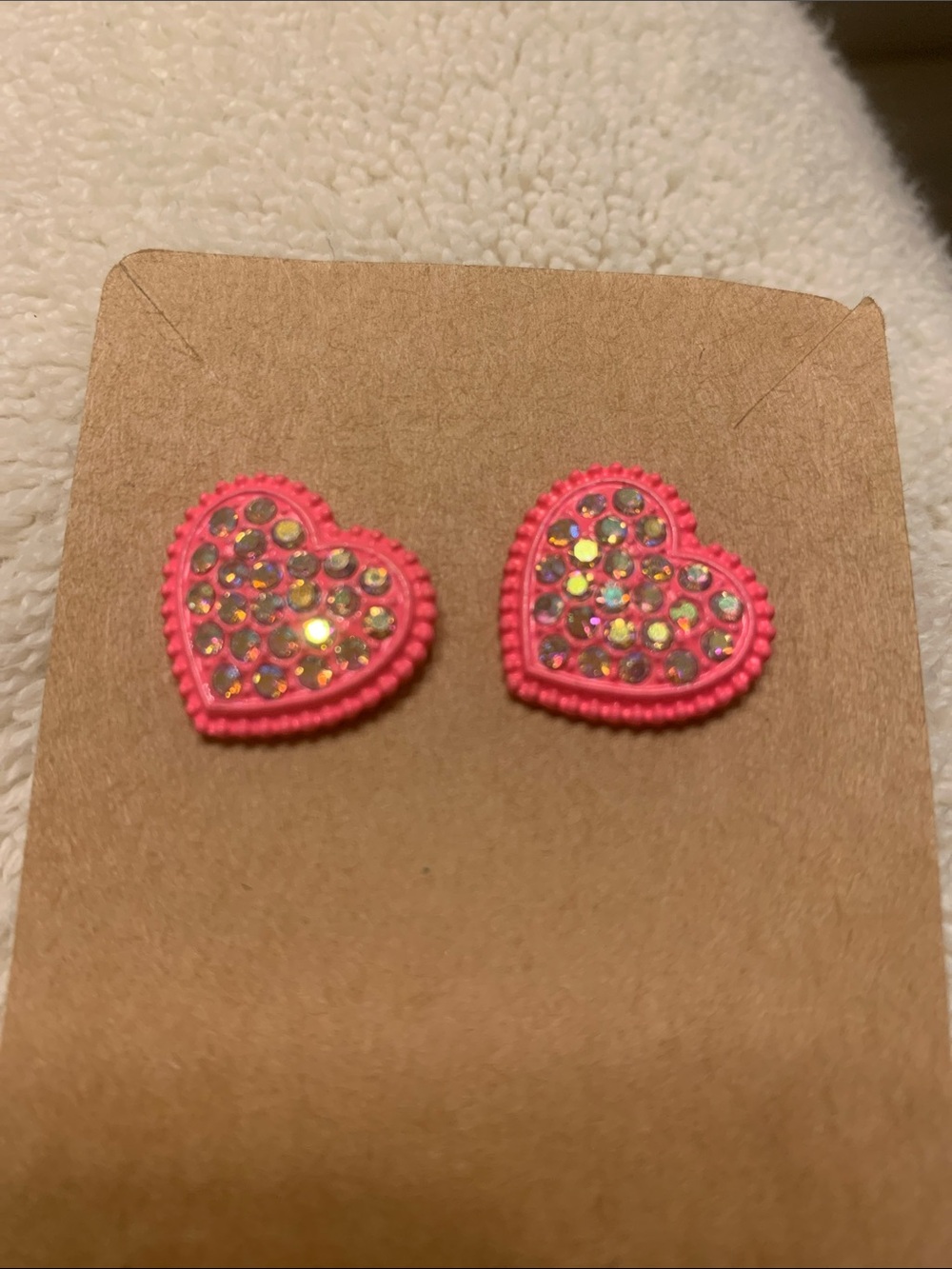 Pink Heart Rhinestone Stud Earrings never worn